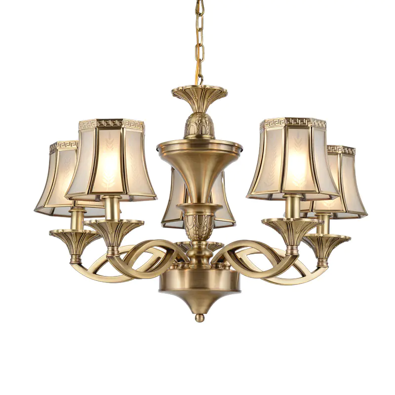 Brass Chandelier With Glass Shades (EAD-14007-5)